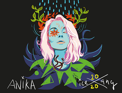 Anika character colors girl illustration illustrator plants portrait rain snakes vector vector art vector illustration woman