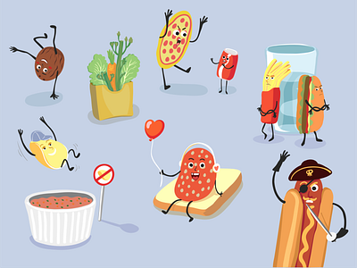some elements from illustrations for Simple App cartoon character character chips coconut coda fast food food food illustration funny character hotdog illustration illustrator simple app vector vector art vector illustration vegetable