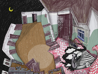 student dormitory at night clouds distortion distortion space doors elevator gloomy home horror place house illustration interior magic on stairs photoshop smoker space stars strange strange house