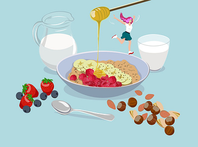 hearty breakfast app breakfast colors food girl illustration illustrator simple vector vector art vector illustration