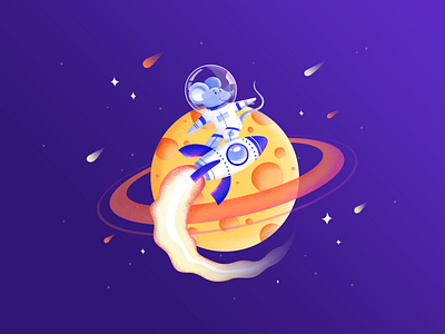 Spacemouse on a Rocket — Drawing Challenge astronaut challenge cheese cosmonaut drawing challenge illustration mouse planet rocket space surfing