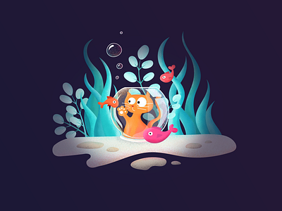 Cat in a Fishtank — Illustration