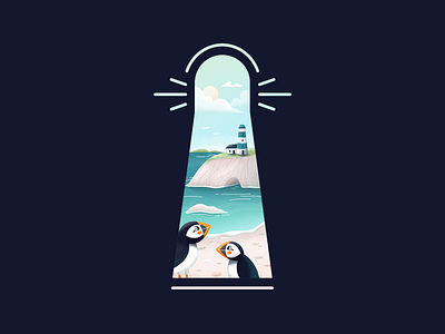 Lighthouse Illustration beach digital art digital illustration draw drawing illustration lighthouse puffin sea