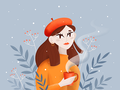 Wintery character coffee cold drawing drawthisinyourstyle dtiys girl illustration portrait snow tea winter woman