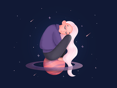 Dreamer character drawing dreamer girl illustration planet sitting sleep space woman