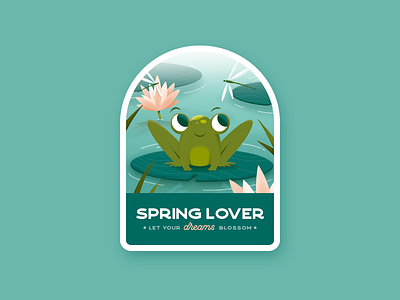 Spring Lover badge challenge frog illustration patch pond spring waterlily weeklywarmup