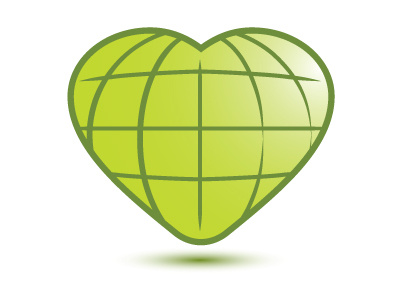 Globe + Love = Global Love earth green heart icon