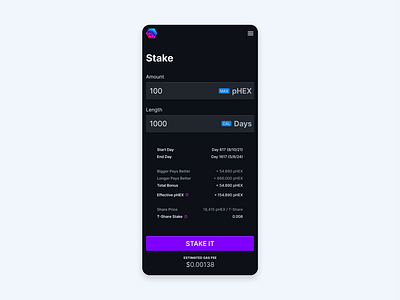 pHEX | Cryptocurrency Web App app bitcoin crypto cryptocurrency dark ethereum mobile mode staking trading ui web yield