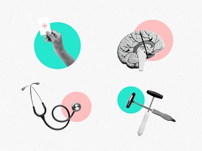 Illustration system for a neurology clinic black and white brain collage health health insurance illustration insurance neurology stethoscope