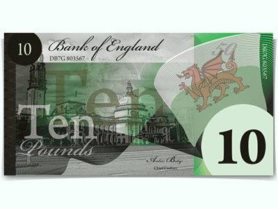 Revision of the Pound Sterling - £10, Front currency pound prototype wales