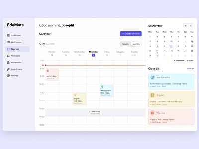 Online Education app application branding calendar cards course daily planner dashboard education sidebar