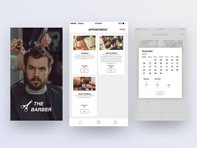 The Barber -Application application appointment barber calender hair cut time trim ui design ux design .