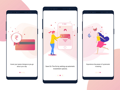 HerAlpha Onboarding Screens android android app app application branding design finance app illustration investing mobile onboarding onboarding screen onboarding ui stock market stocks typography ui ui design ux vector