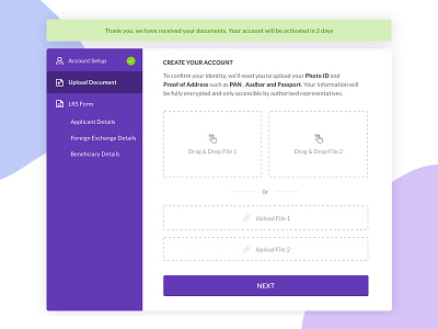 Stockal Account Setup account accounting application details drag form investing mutual funds notification setup stock stock market ui ui design upload uploads ux web application