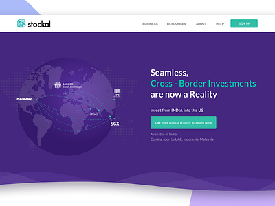 Stockal Website branding call to action globe illustration investing landing page logo management market marketing sketchapp stock ui ui design webdesign website