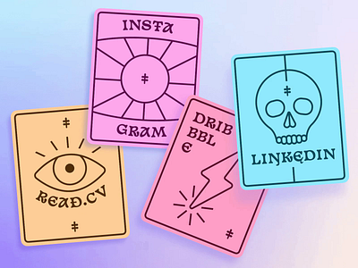 Social Cards bolt cards eye floating graphic design hanafuda illustration instagram lightning linkedin magic media monoline outline pastel skull social sun tarot witchy