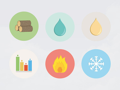 Icon Study - Hvac (Part 2) biomass cooling efficiency fire flat icon illustration oil water