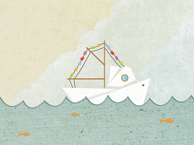 Paper boat boat clouds fish flags fog paper porthole texture water