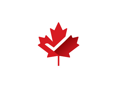 Maple Leaf + Check Mark brand branding canada checkmark design for sale for sale unused buy icon identity laws leaf logo mark monogram nature negative space red right tax vector