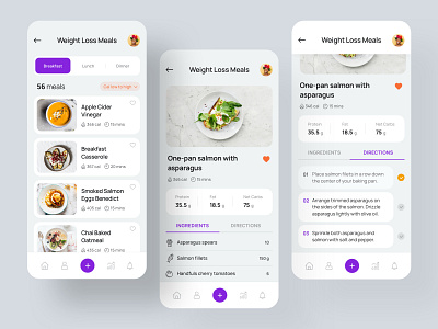 Health and Fitness iOS App appdesign appmockup appui creative dailyui fitness healthapp iosapp meal plan minimal product design recipe training trending uitrends uiux userinterface