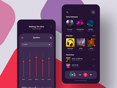 Music App UI 2019 2020 app design app ui buttons colorful dark equalizer ios material minimal mobile ui music play trendy ui ui design uiux ux