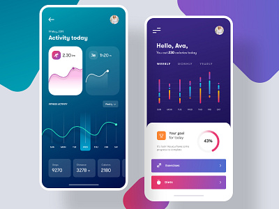 Fitness Tracker App UI 2019 2020 app mockup app ui chart colorful design fitness fitness app fitness tracker gradient gym health ios iphone material minimal new trendy typography