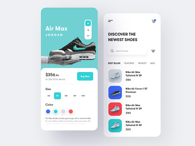 Shoes Store iOS App Design 2019 trends animation app app design app mockup app ui colorful creative design ios minimal nike shoes store store app trendy typography ui