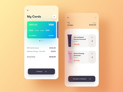 E-commerce app for beauty products 2020 app ui cart colorful ecommerce ecommerce design gradient ios minimal mobile mobile app mockup payment presentation trendy typography ui uidesign uidesigns uxui