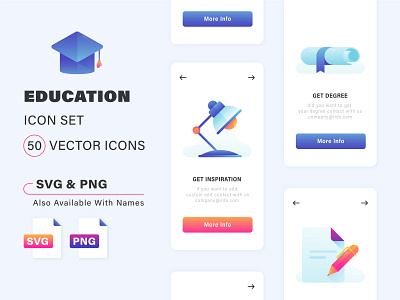 Education Premium $$ Icon set flat icon gradient graduation school smooth study university web icon