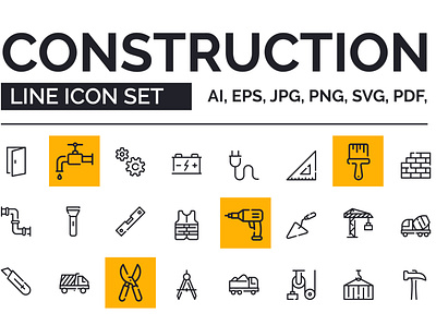Construction Line icon set construction construction worker container crane drill equipment hammer line icon set null plumber symbols tools truck worker jacket