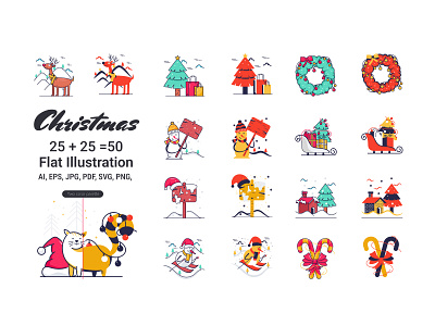 Christmas Flat illustration set berries candy chat christmas illustration deer direction flat icon bundle illustration santaclaus shoes skating ski snowflake snowman wreath xmas xmas tree