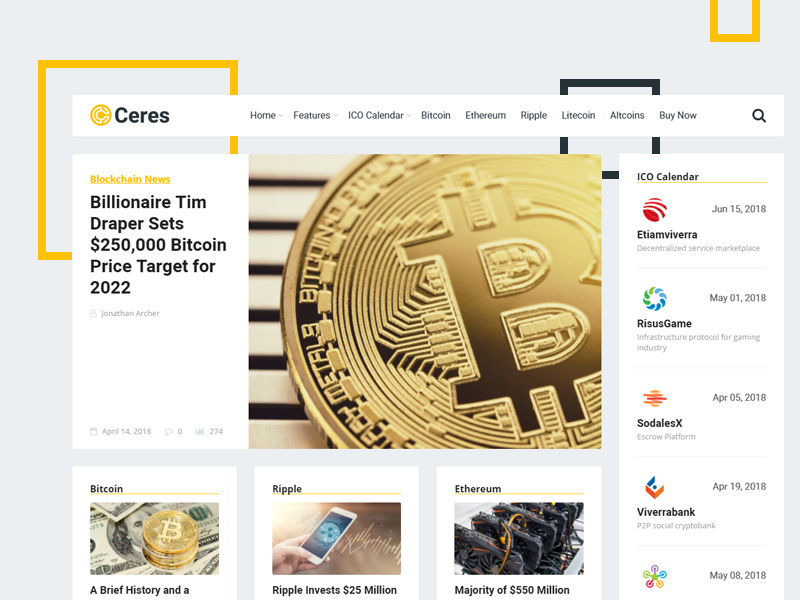 Ceres WordPress Theme ico news blockchain cryptocurrency bitcoin theme wordpress ceres