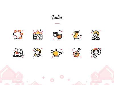 Icon Exploration: India card challenge elephant ganesha icon icon set icons india magic carpet magic lamp taj mahal ui