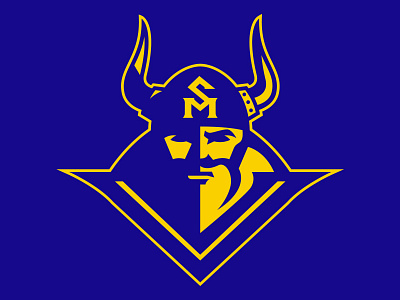 Santa Monica Vikings Primary Mark beard blue character face gold horns logo nordic shadow sports v viking