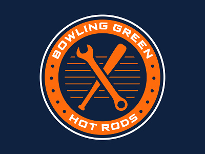 Bowling Green Hot Rods Shoulder Patch automotive baseball bat blue bowling cars green hot orange rods roundel wrench
