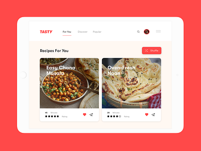 Tasty Recipe Feed app branding curated dailyui delicious design emotional feed food and drink for you fun inclusive design indian recipe shuffle typography ui ux web yum