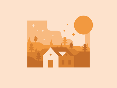 Orange Sunlit cottage design flat house illustration minimalist orange stars sunlit