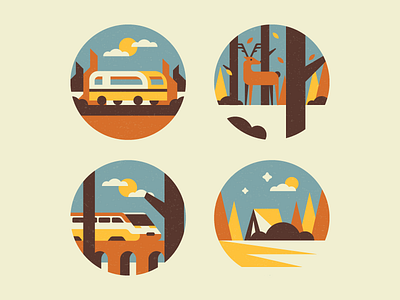 Little Illustrations badges circle design flat illustration mood seasons summer winter
