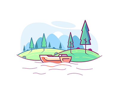 Lake flat forest green icon illustration lake nature outline river tree