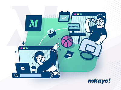 Hello Dribbble adobeillustrator affinity designer basketball blue comic dribbble first shoot flatdesign gradient green hellodribbble illustration layup meeting onine playoff rebound vector zoom