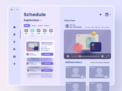 Dashboard page about learning app 3d 3d asset 3d illustration calendar classmeet classroom dashboard education freebies learn meeting mobile design responsive design schedule ui ui design ux videocall web design zoom meeting