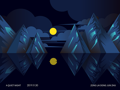 Blue night illustration moonlight mountain 插图