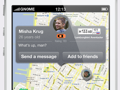 Numbers.app, profile pop-up button buttons friends info ios iphone map network pop-up profile social window