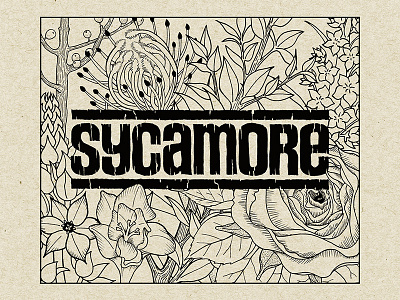Sycamore Flower Shop + Bar design floral hand drawn illustration logo typograghy wood