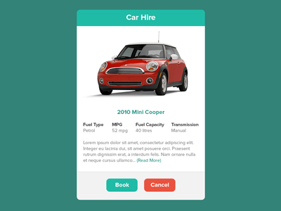 Car Hire Widget booking car flat hire mini cooper rental ui web design widget