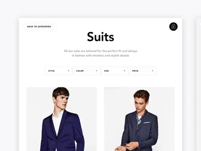 Category and product details category clean ecommerce fashion flat footer minimal panel shop suit ui ux