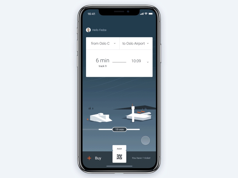 Flytoget route and travel information card clean ui departure disruption low poly principle profile station travel ui user interface ux