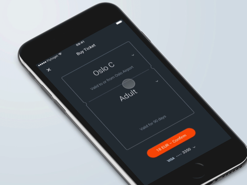 Flytoget buy tickets card category clean ui departure loading principle ticket travel ui user interface ux wallet