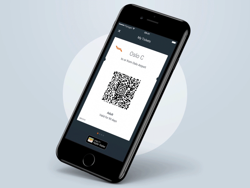 Flytoget ticket archive card category clean ui loading principle qr code ticket travel ui user interface ux wallet