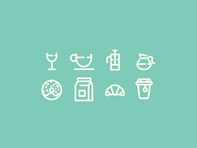 Cafe Icons brand branding cafe coffee design drink food graphic green icon iconography illustration vector